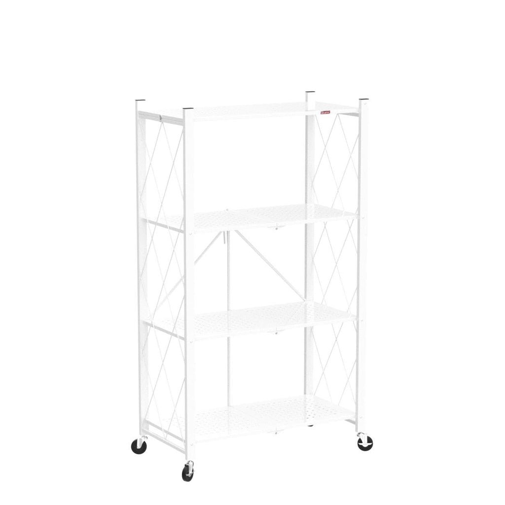 4 Tier White Metal Storage Shelves with Wheels A5607
