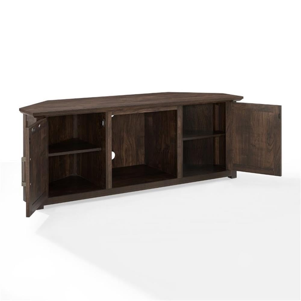58" Rustic Wood Corner TV Stand, Dark Walnut E1346