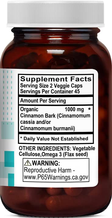 Organic Cinnamon 1000 mg 90 Vegetable Capsules X8863