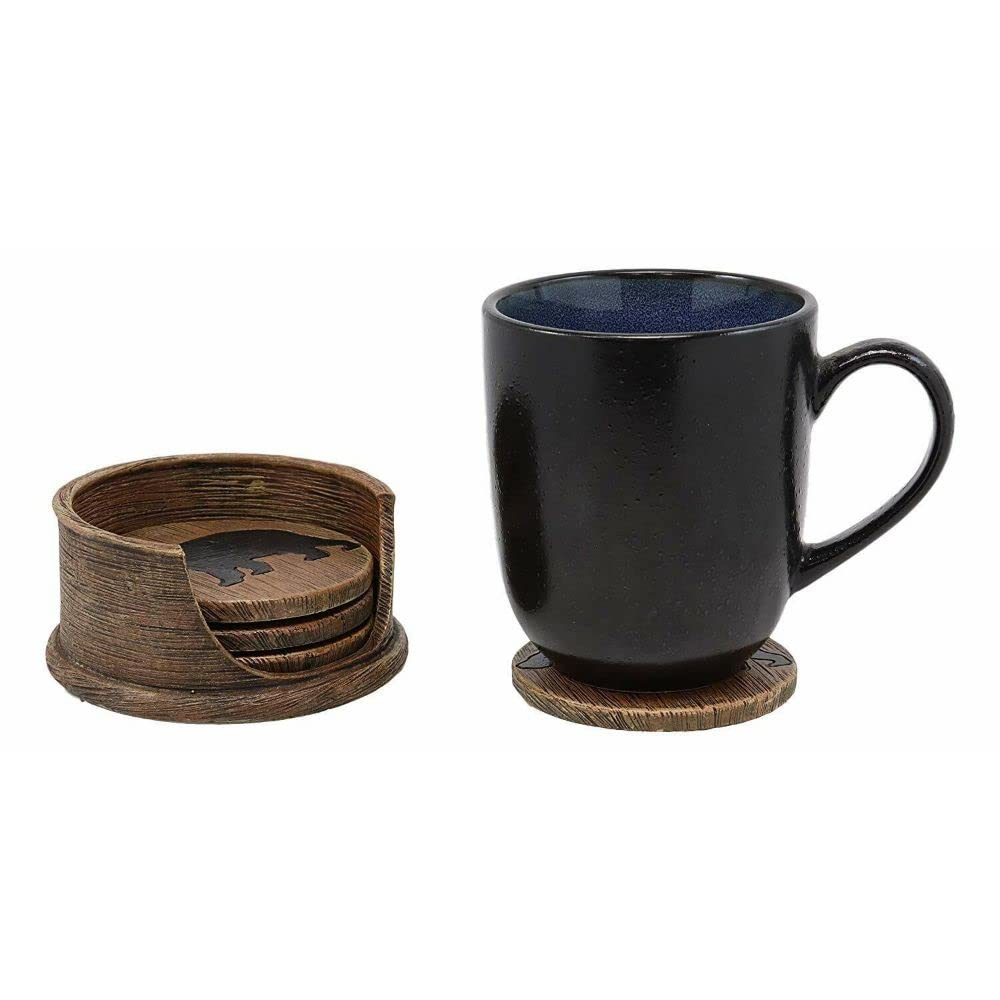 Black Bear Coaster Holder with 4 Round Coasters L815368
