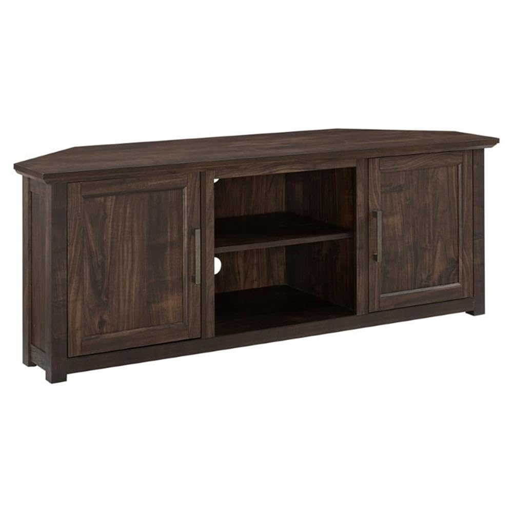 58" Rustic Wood Corner TV Stand, Dark Walnut E1346