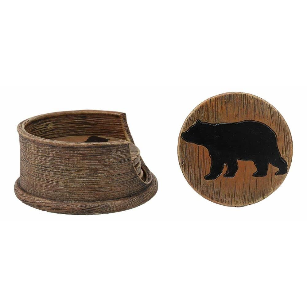 Black Bear Coaster Holder with 4 Round Coasters L815368