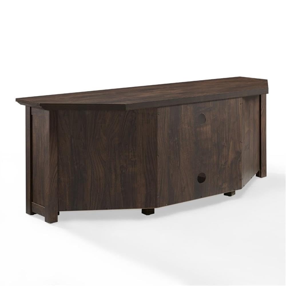 58" Rustic Wood Corner TV Stand, Dark Walnut E1346