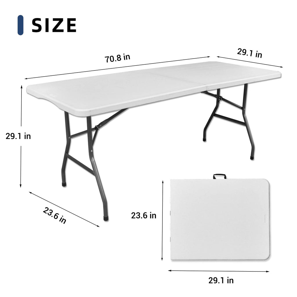 6ft Heavy Duty White Folding Table with Carrying Handle S954
