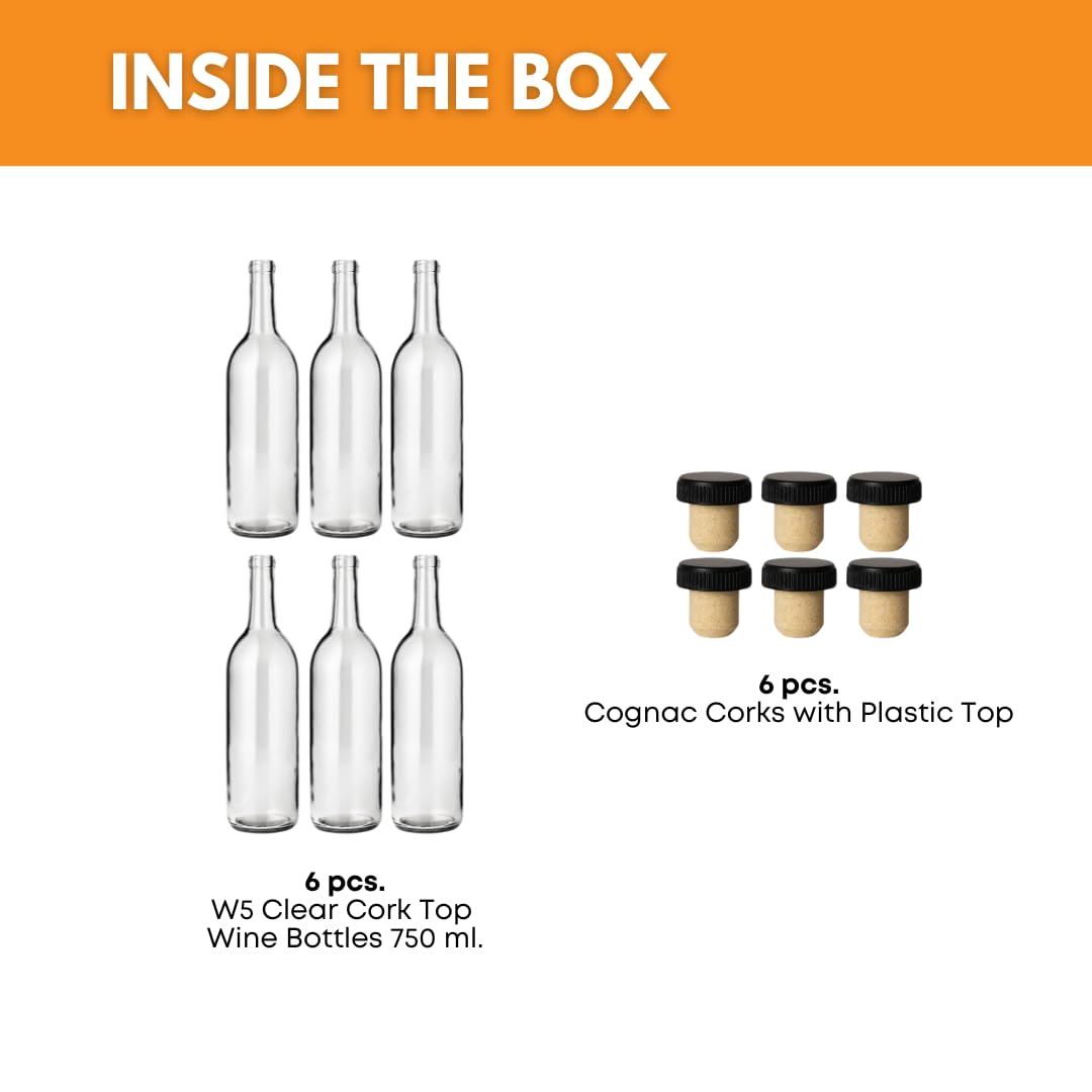 750ml Glass Bottle With Cork 6-Pack L7286