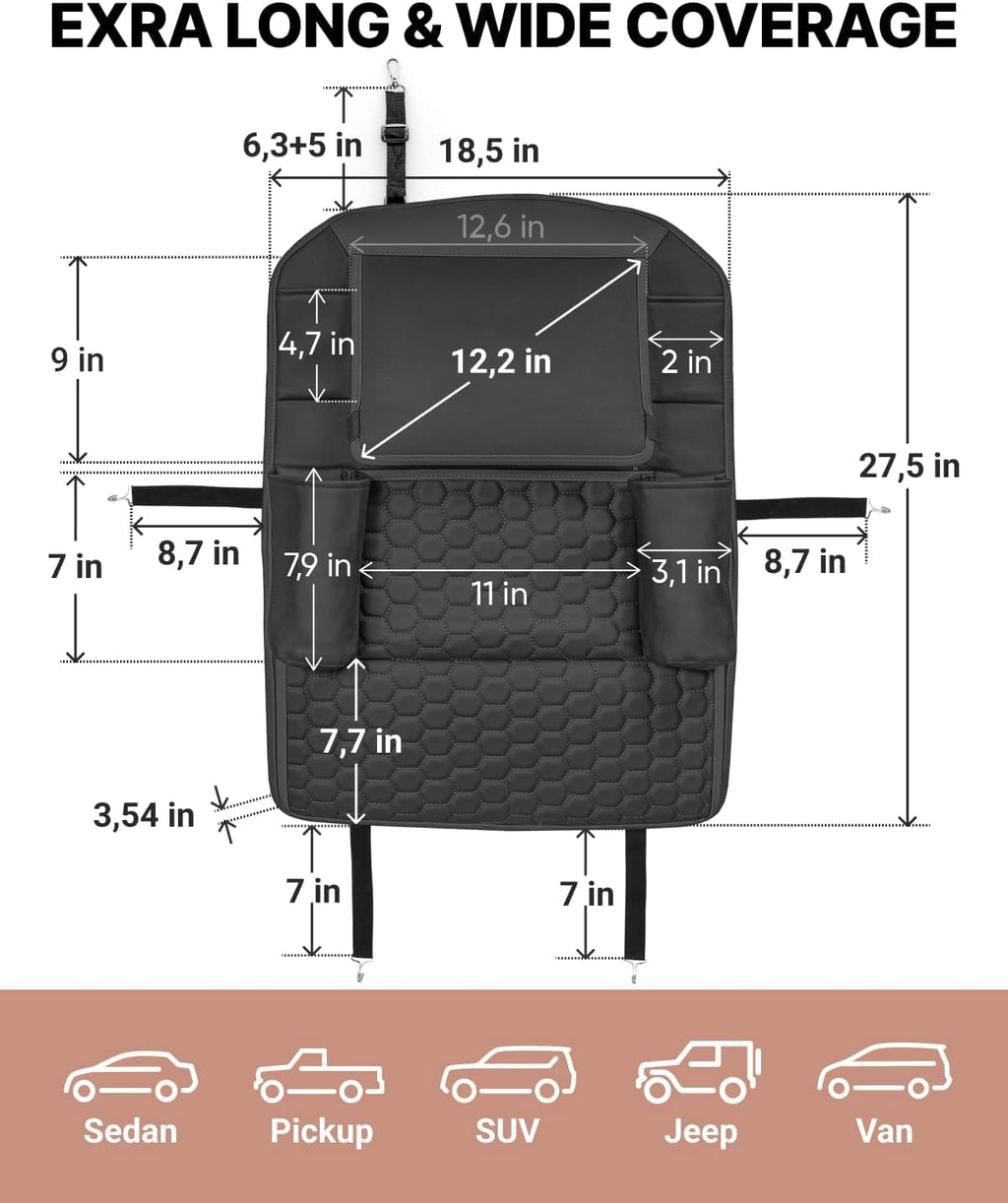 Black-Brown Backless Booster with Latch, Seat Protector & Backseat Organizer H455708