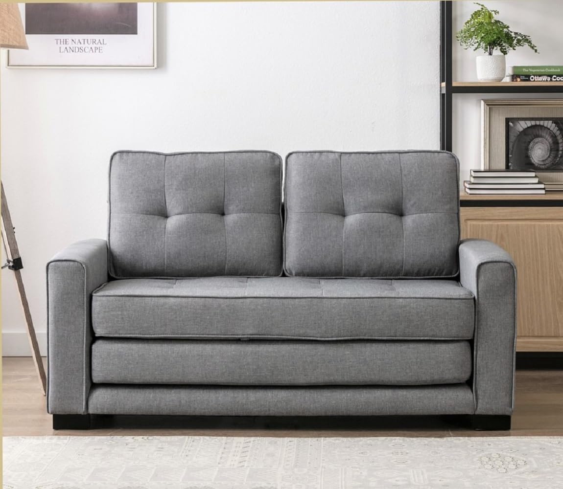 Light Gray Tufted Pull-Out Sleeper Loveseat A649