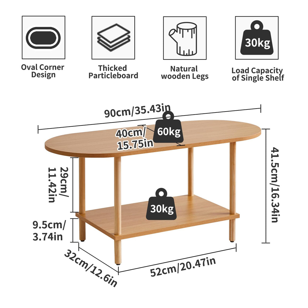 Wooden 2 Tier Coffee Table with Storage Shelf Q540309