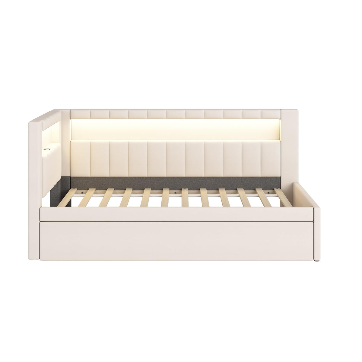 White Twin Size Upholstered Daybed with Trundle W7622
