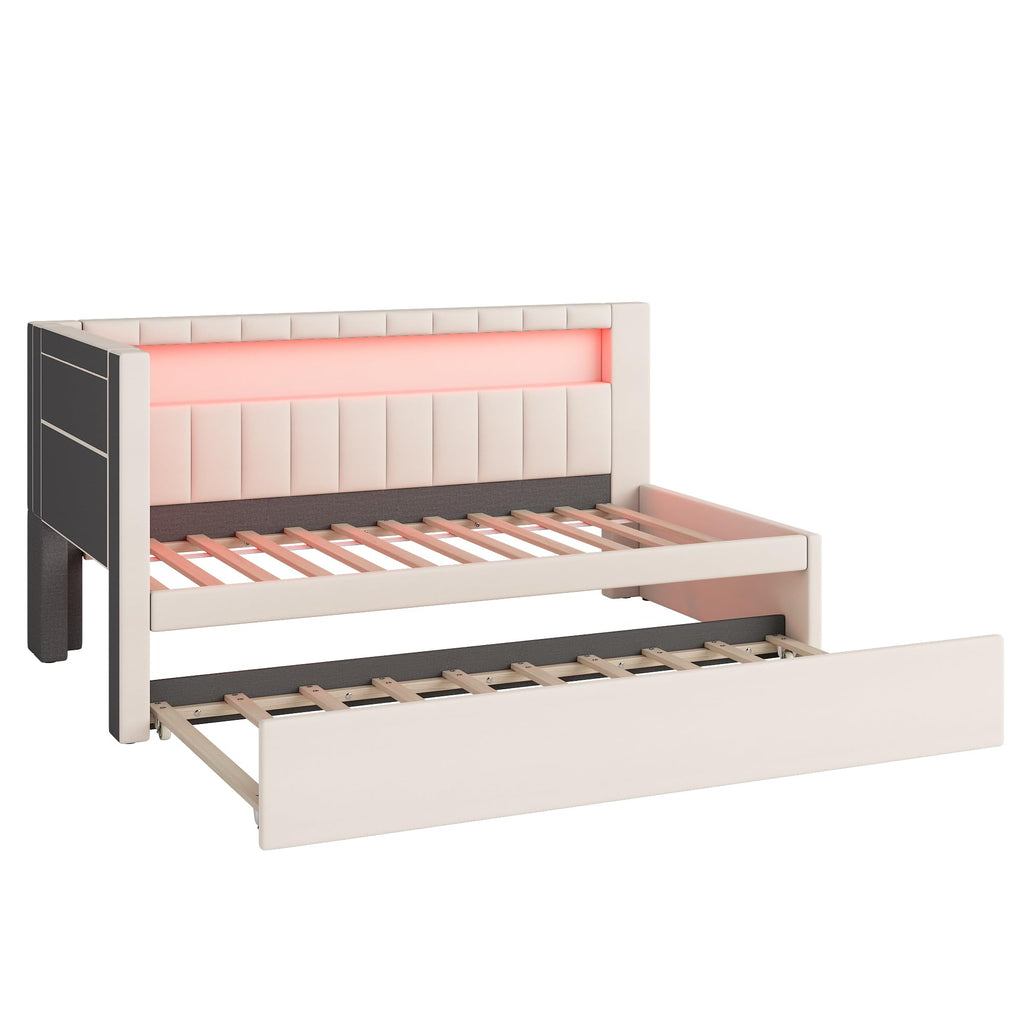White Twin Size Upholstered Daybed with Trundle W7622