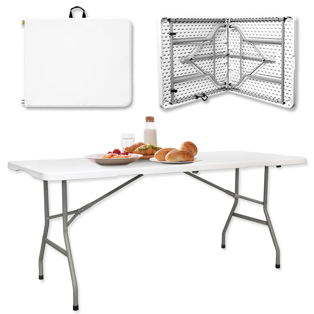 6ft Heavy Duty White Folding Table with Carrying Handle S954