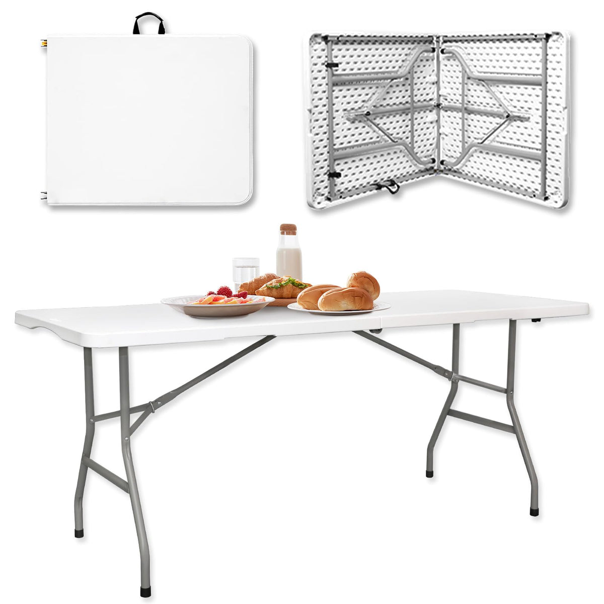 6ft Heavy Duty White Folding Table with Carrying Handle S954