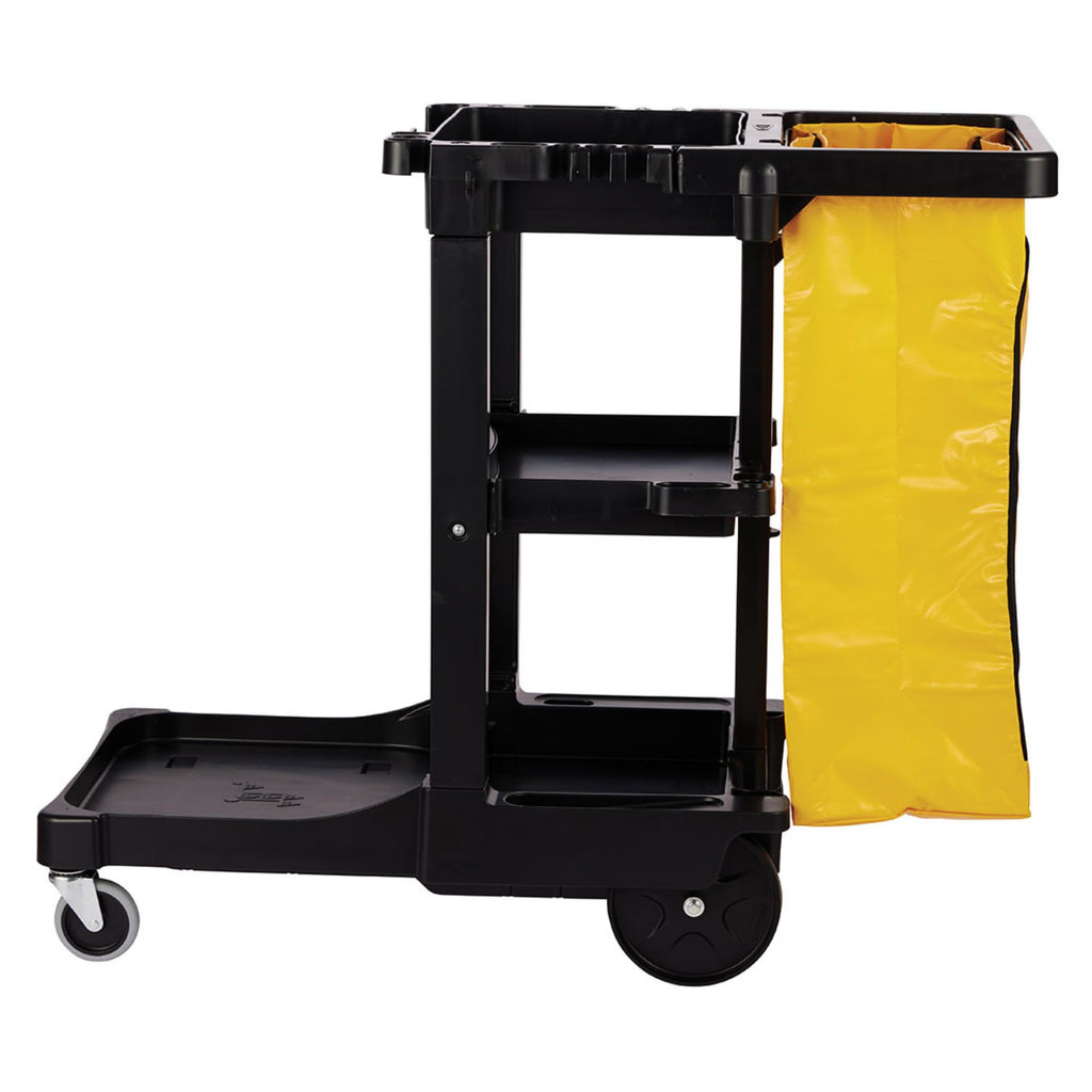 3-Shelf Wheeled Cleaning Cart with Yellow Vinyl Bag B45943