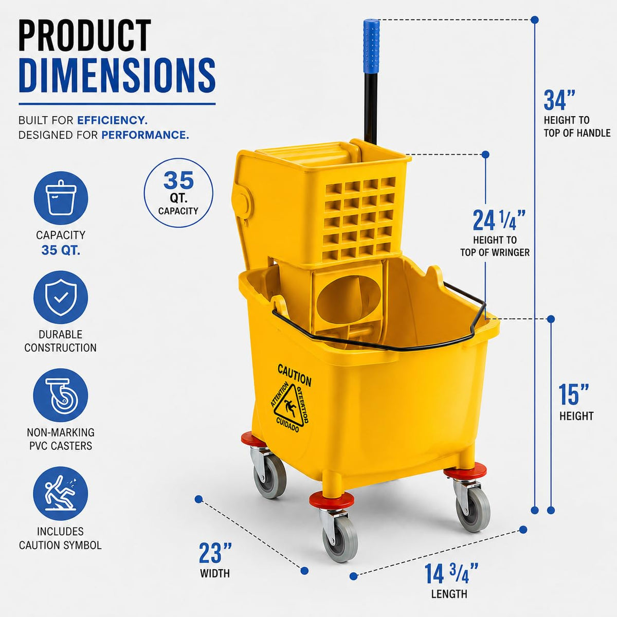 Yellow 35 Quart Mop Bucket with Wringer on Wheels L231