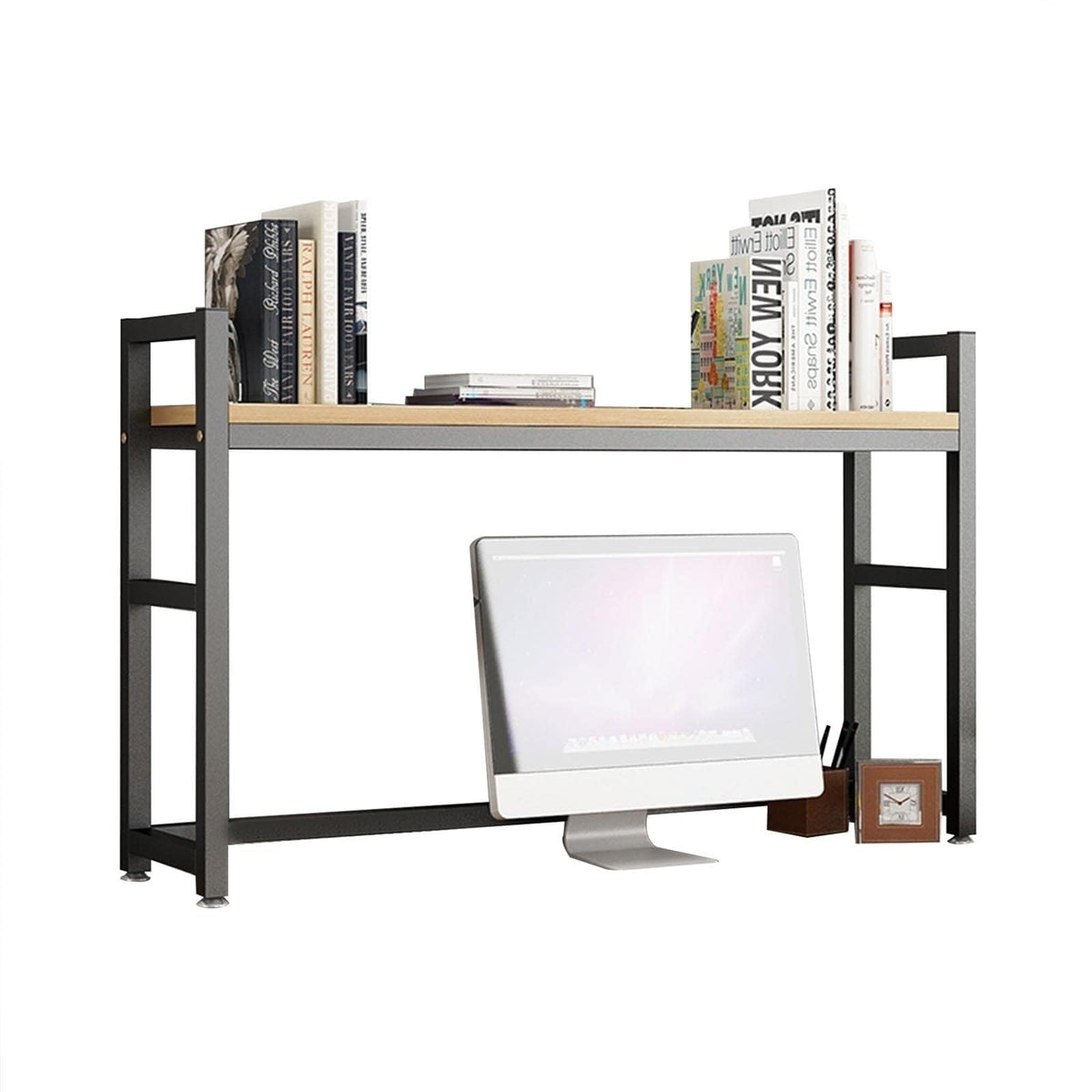 White Wood and Metal Desktop Bookcase A442