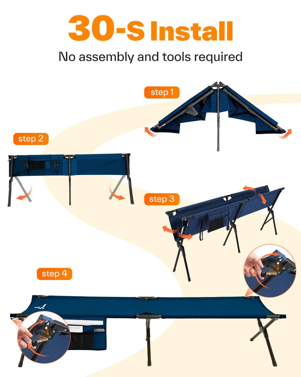 Camping Cot 78.3"x28.7"x14.6" Heavy Duty Folding Bed Support 330 Lbs K984