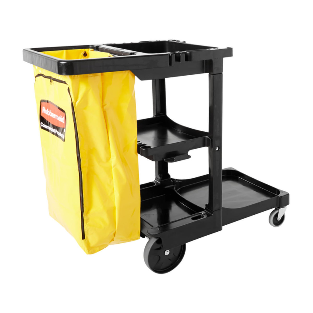 3-Shelf Wheeled Cleaning Cart with Yellow Vinyl Bag B45943