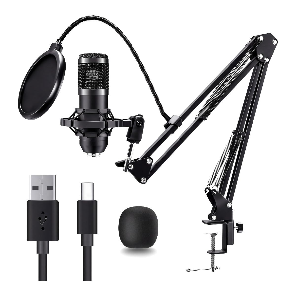 USB Condenser Microphone Kit with Boom Arm, Pop Filter, Shock Mount Q405