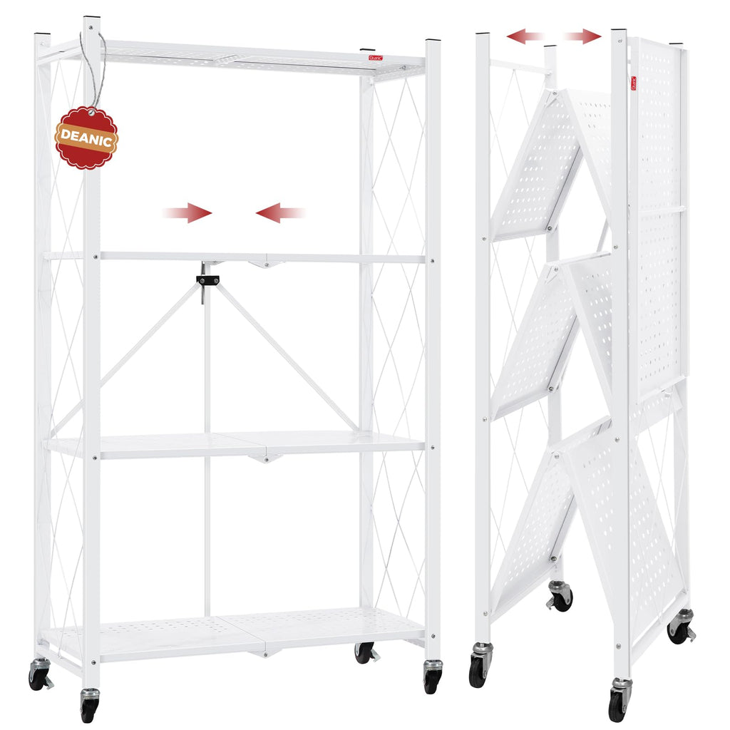 4 Tier White Metal Storage Shelves with Wheels A5607