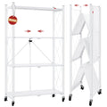 4 Tier White Metal Storage Shelves with Wheels A5607