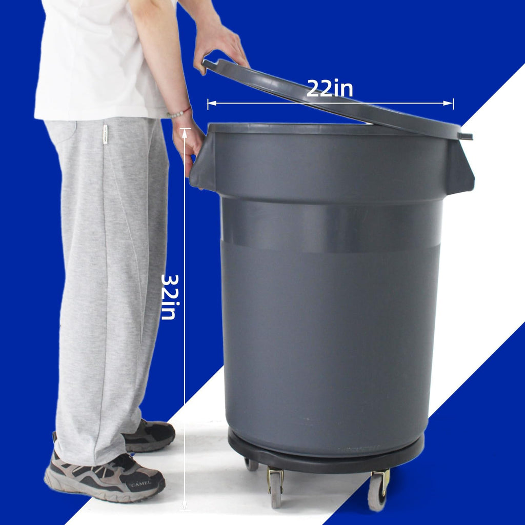 32 Gallon Grey Outdoor Trash Can with Lid and Wheels D479102