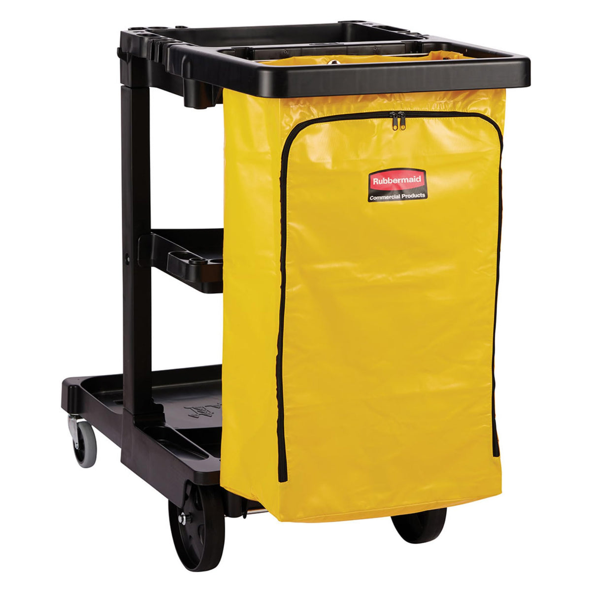 3-Shelf Wheeled Cleaning Cart with Yellow Vinyl Bag B45943