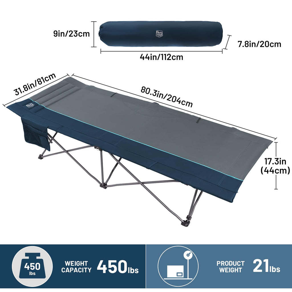 31.8" Extra Wide Heavy Duty Camping Cot with Carry Bag, Blue, 2 Pack R117