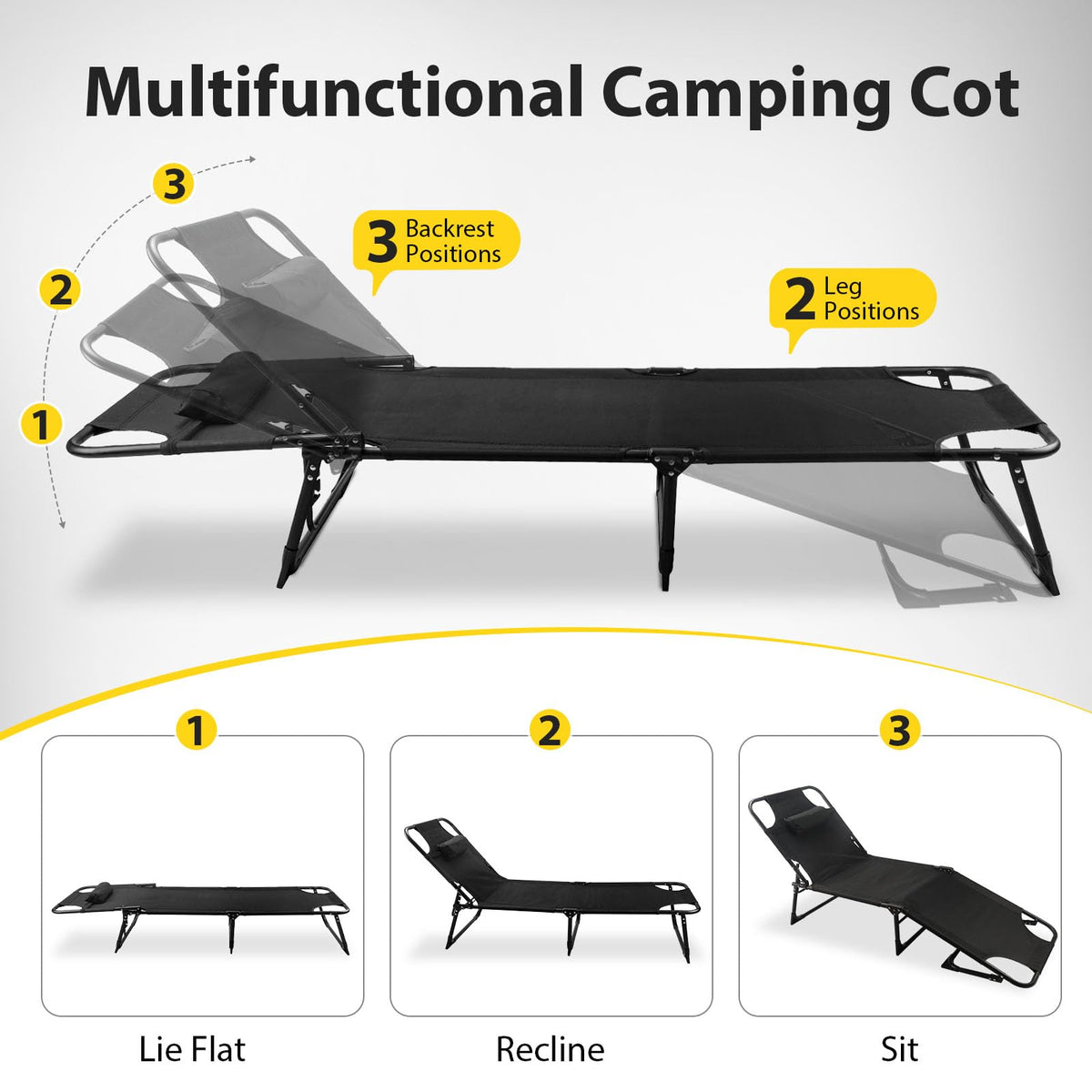Heavy-Duty Portable Padded Camping Cot Bed with Mattress and Pillow B81981