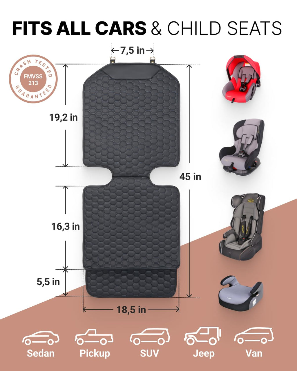 Black-Brown Backless Booster with Latch, Seat Protector & Backseat Organizer H455708