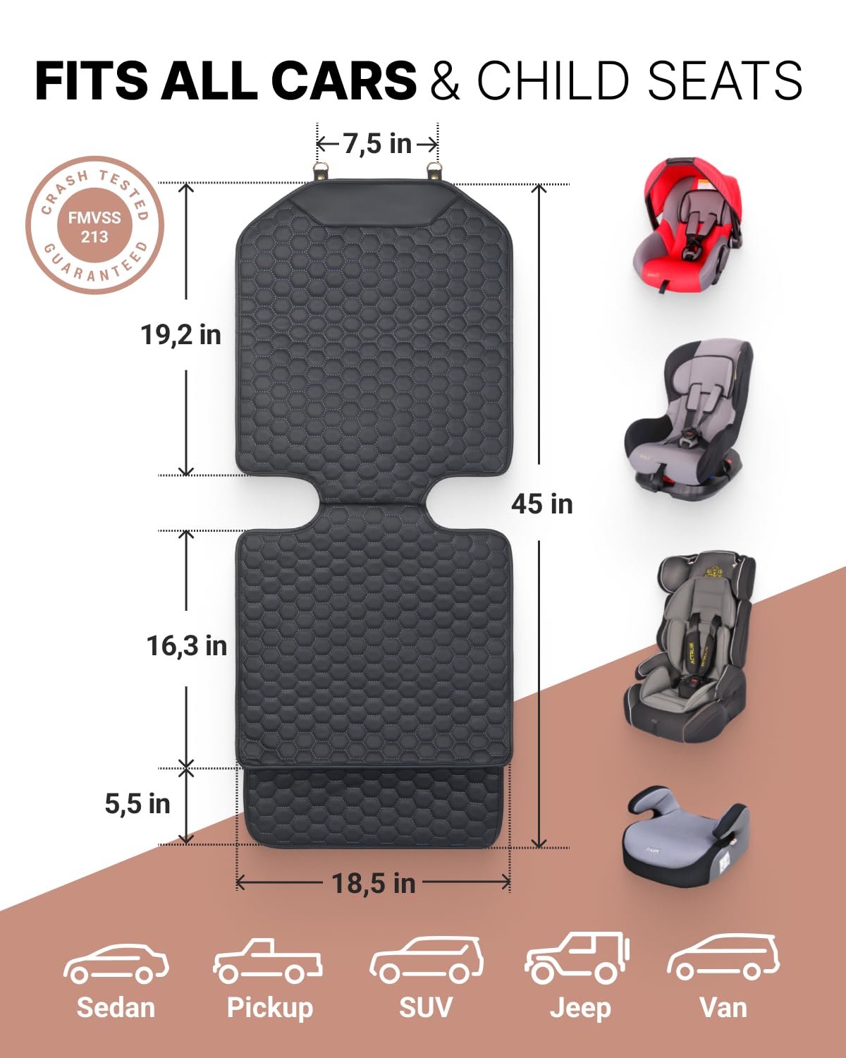 Black-Brown Backless Booster with Latch, Seat Protector & Backseat Organizer H455708