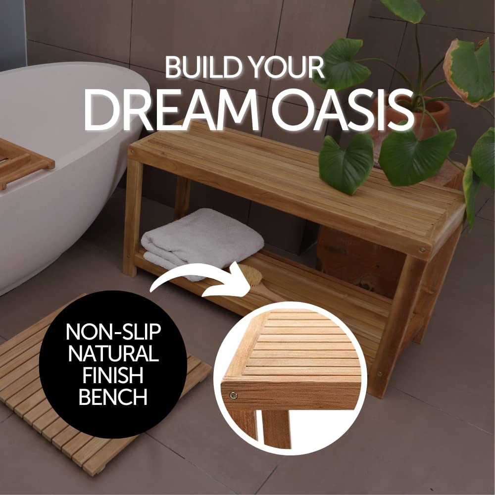 Teak Shower Stool and Spa Bench with Shelf J2826