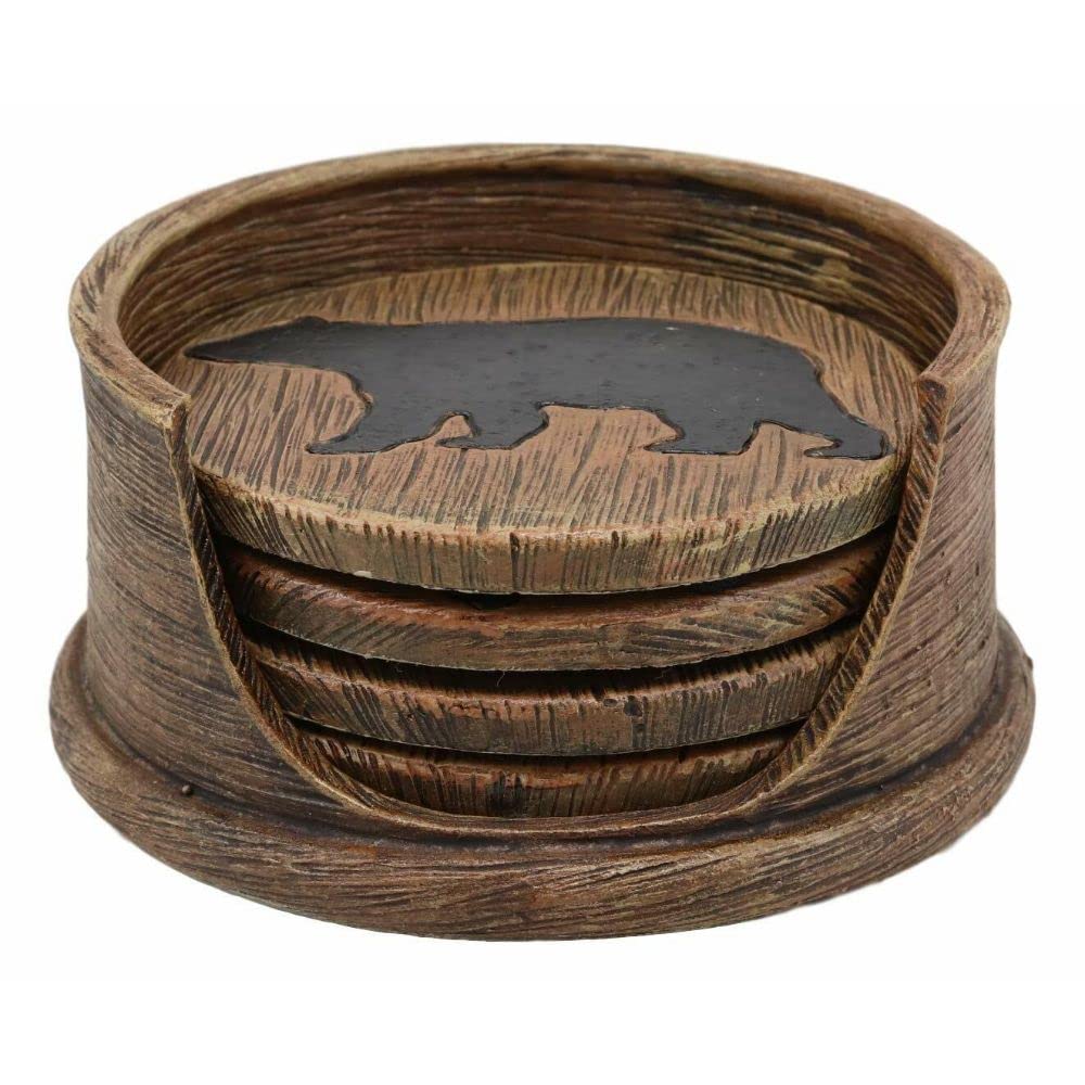 Black Bear Coaster Holder with 4 Round Coasters L815368