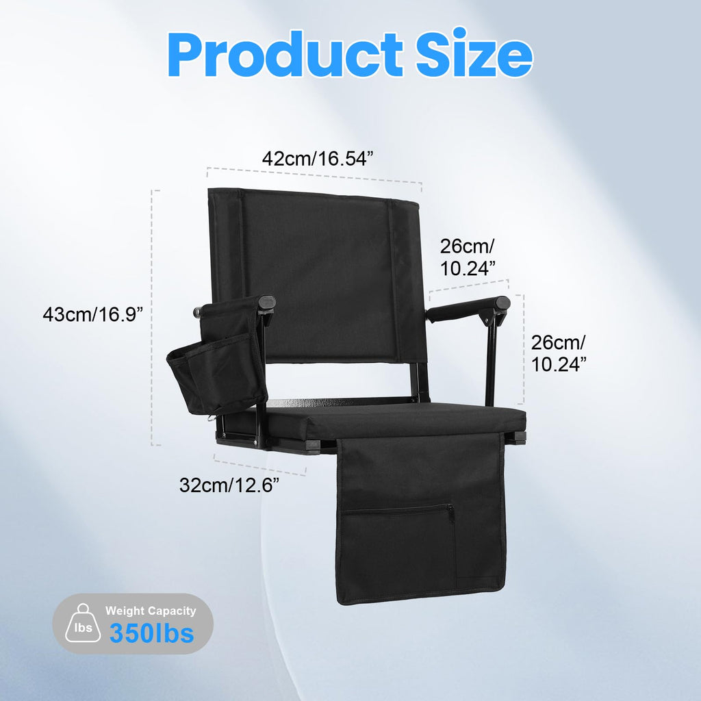 2 Pcs Black Folding Stadium Seat Cushion with Back Support E77764