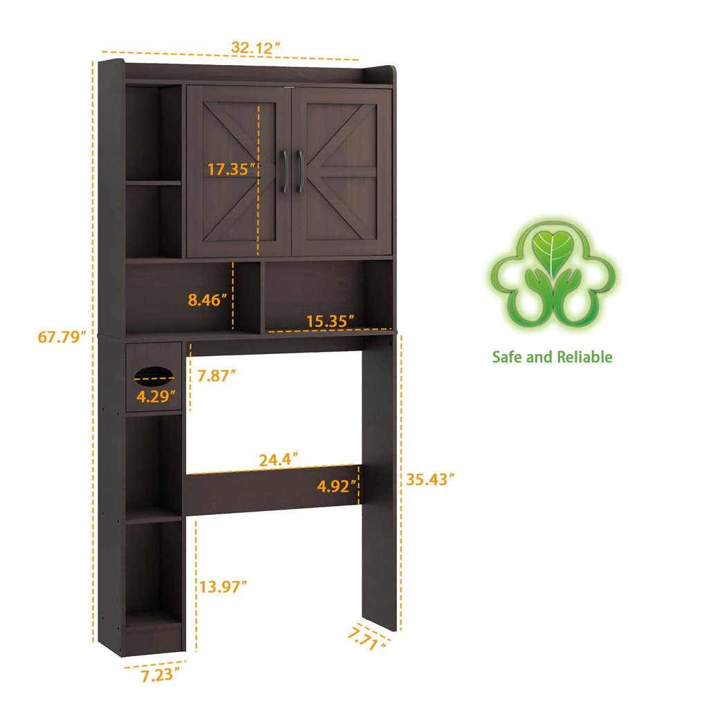 Over The Toilet Storage Cabinet with 2 Barn Doors, Espresso A742180