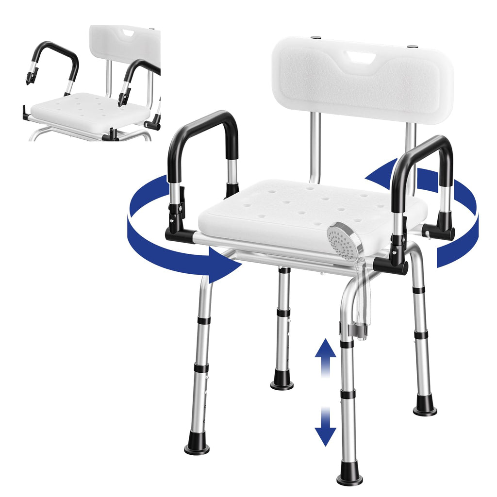 Swivel Shower Chair, 660 LBS, Adjust Height, Pivoting Arms P68517