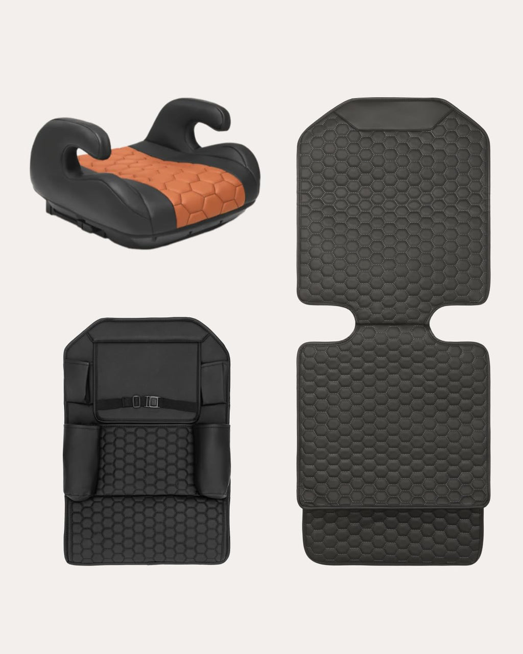 Black-Brown Backless Booster with Latch, Seat Protector & Backseat Organizer H455708