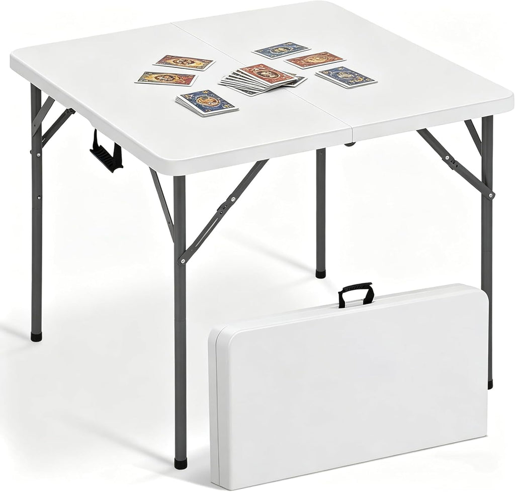 34'' White Folding Card Table with Handle & Steel Legs T919035
