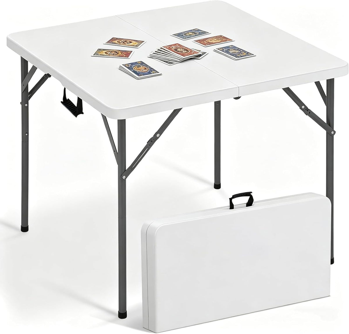 34'' White Folding Card Table with Handle & Steel Legs T919035