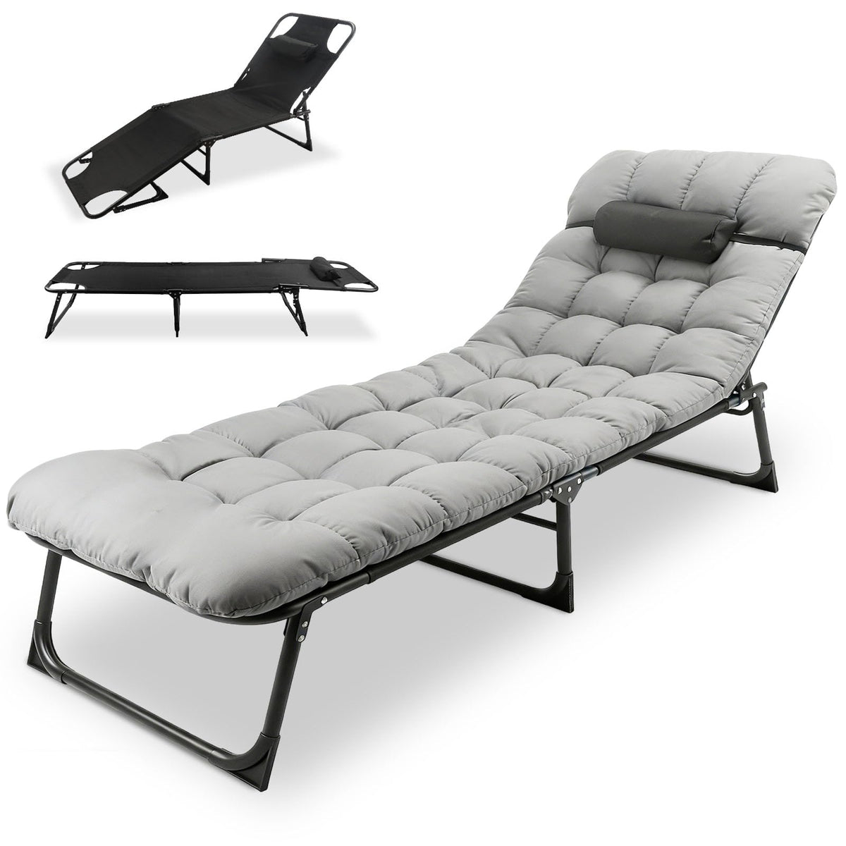 Heavy-Duty Portable Padded Camping Cot Bed with Mattress and Pillow B81981