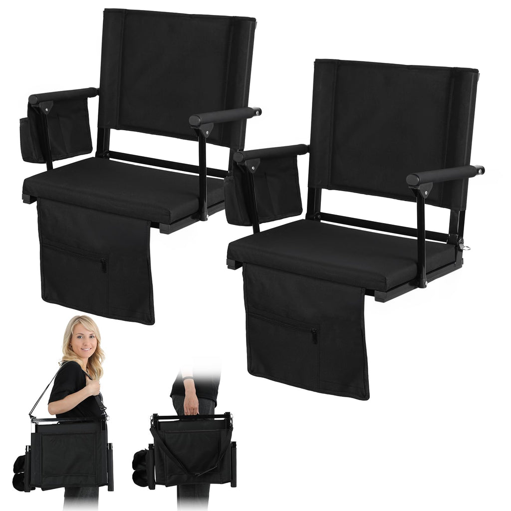 2 Pcs Black Folding Stadium Seat Cushion with Back Support E77764