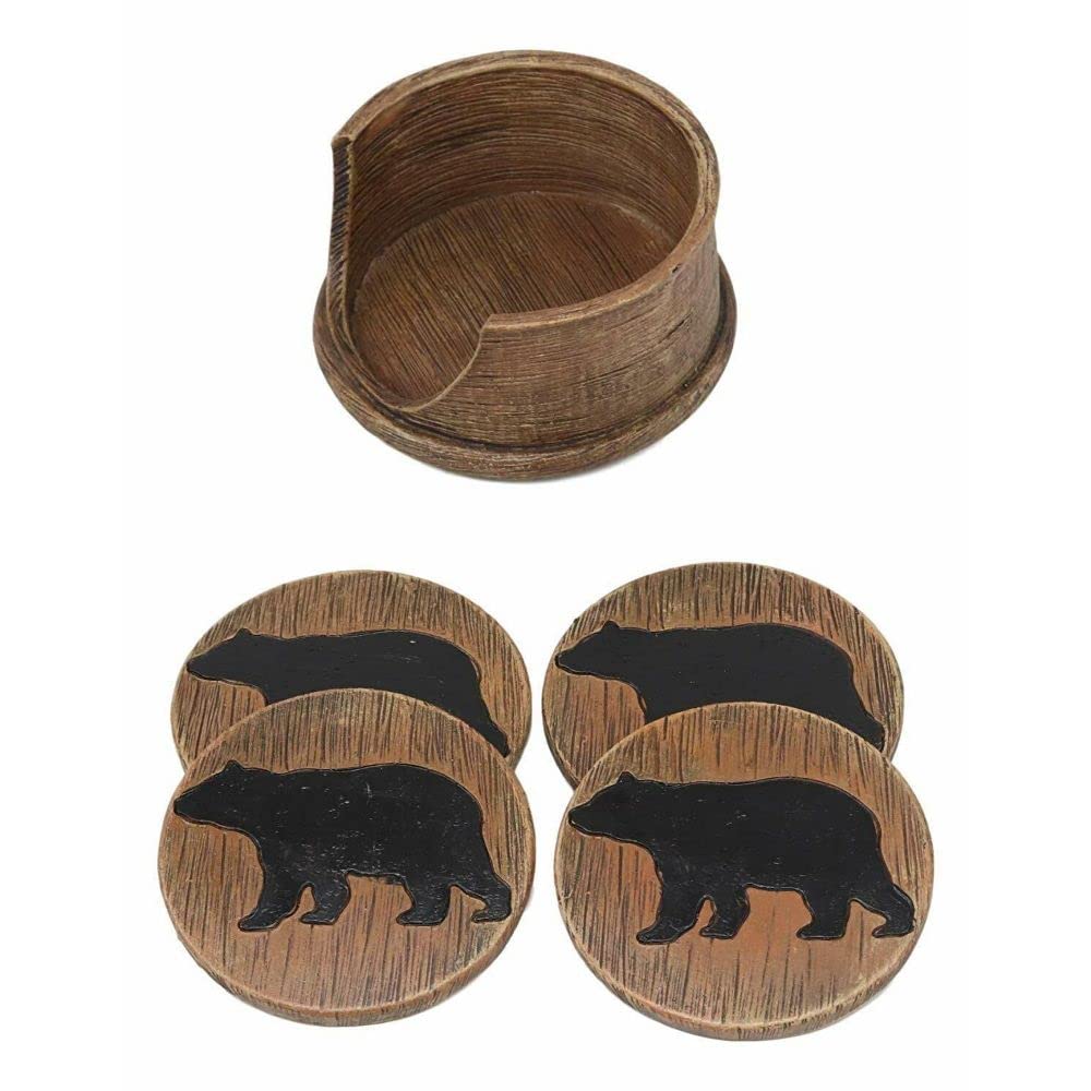 Black Bear Coaster Holder with 4 Round Coasters L815368