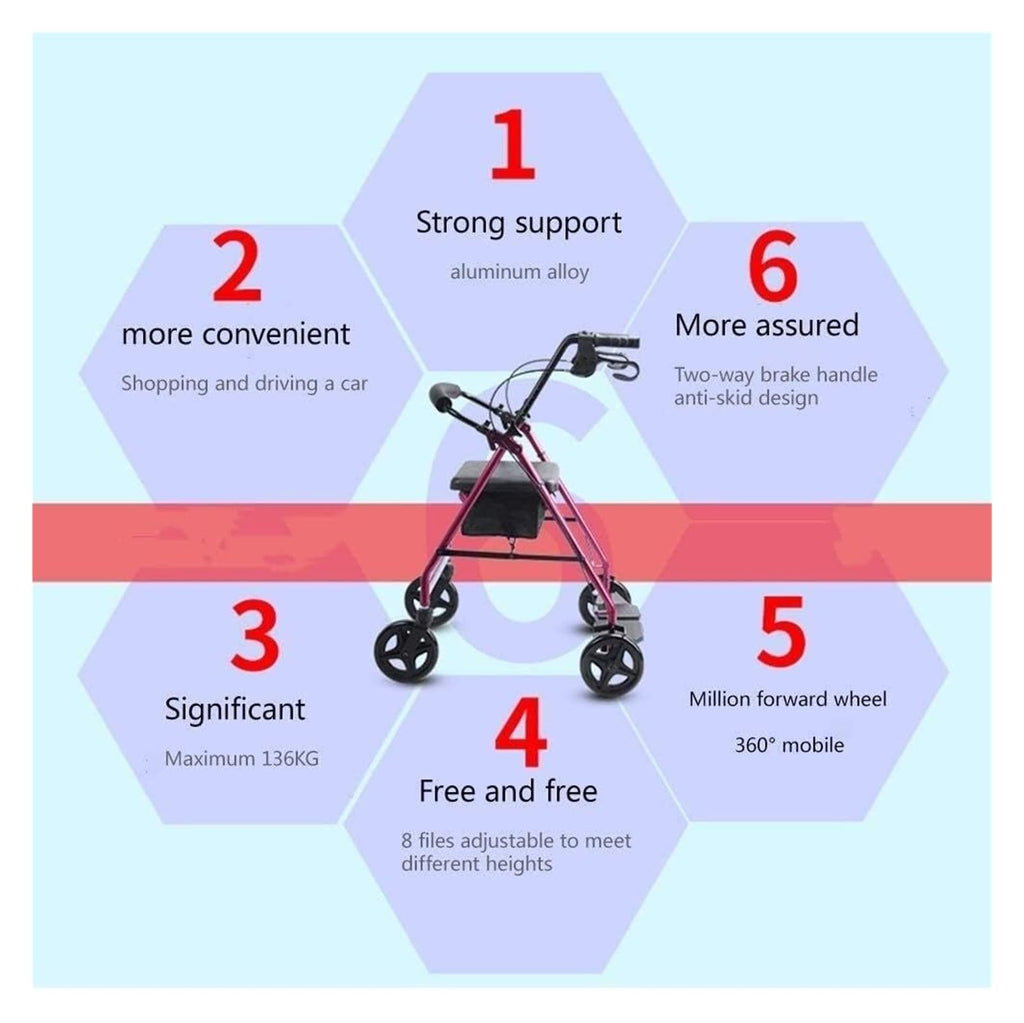 Folding Aluminum Rollator Walker with Seat X1847