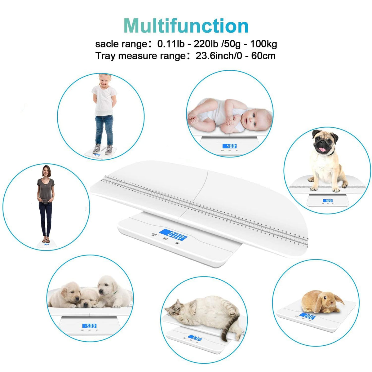Digital Pet Scale with 3 Weighing Modes, Max 220 lbs, White O750