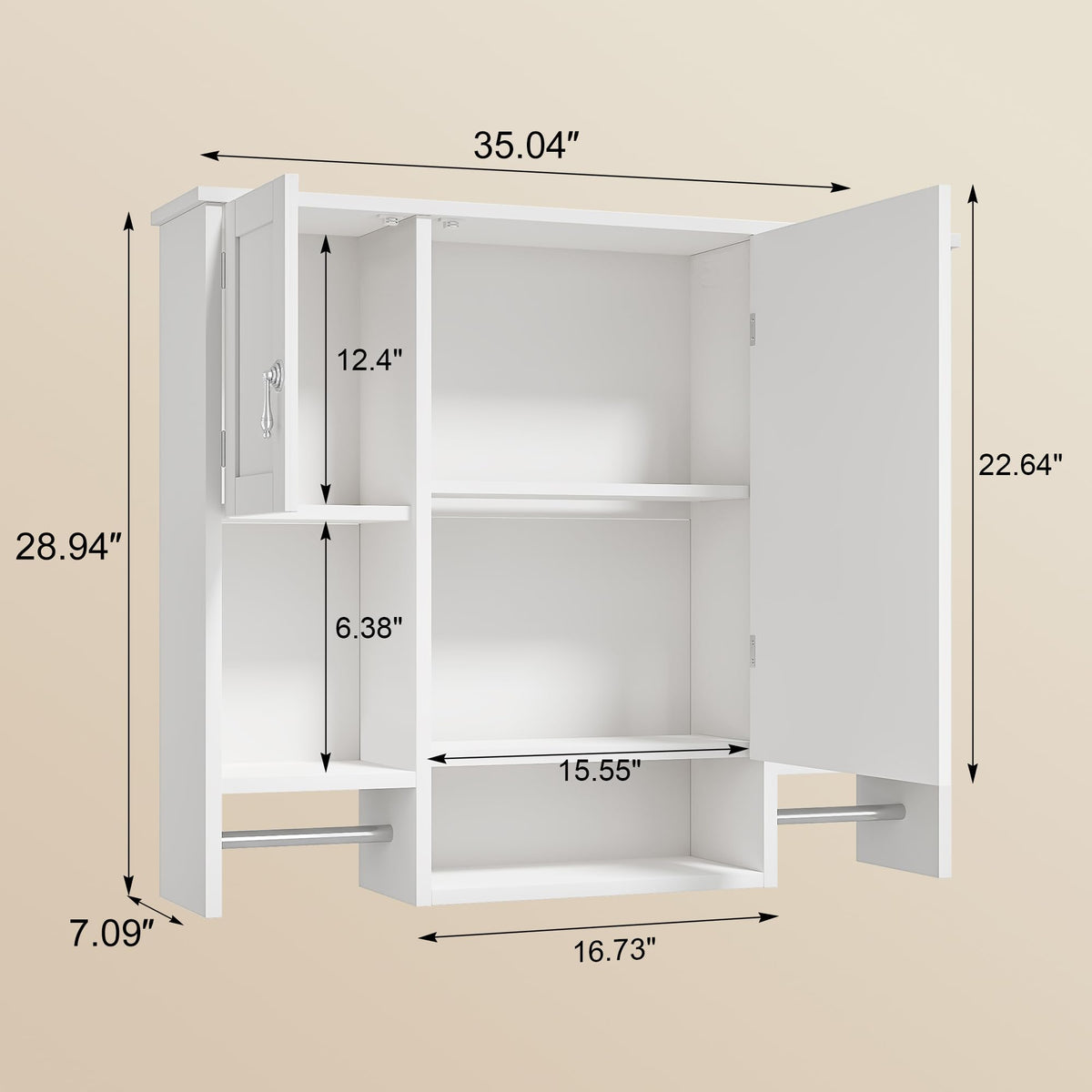 Large White Wall Mounted Bathroom Cabinet with Mirror A35719