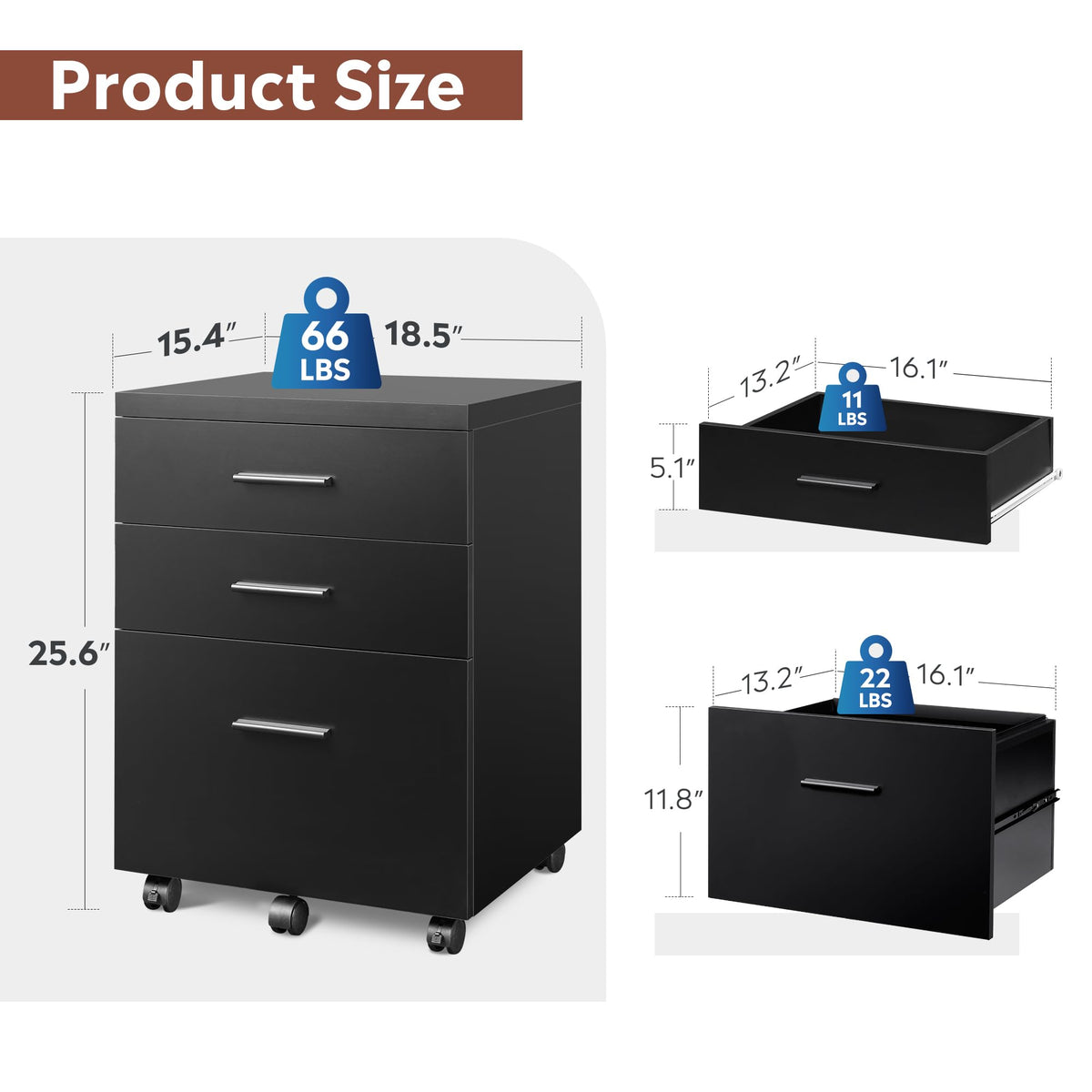 3 Drawer Wood File Cabinet U4364