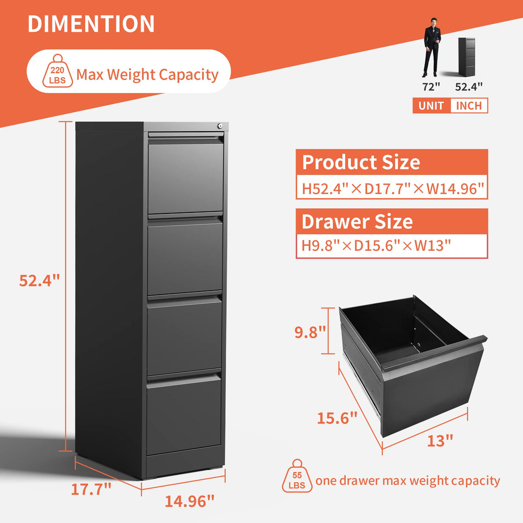 4 Drawer Black Metal File Cabinet with Lock O616