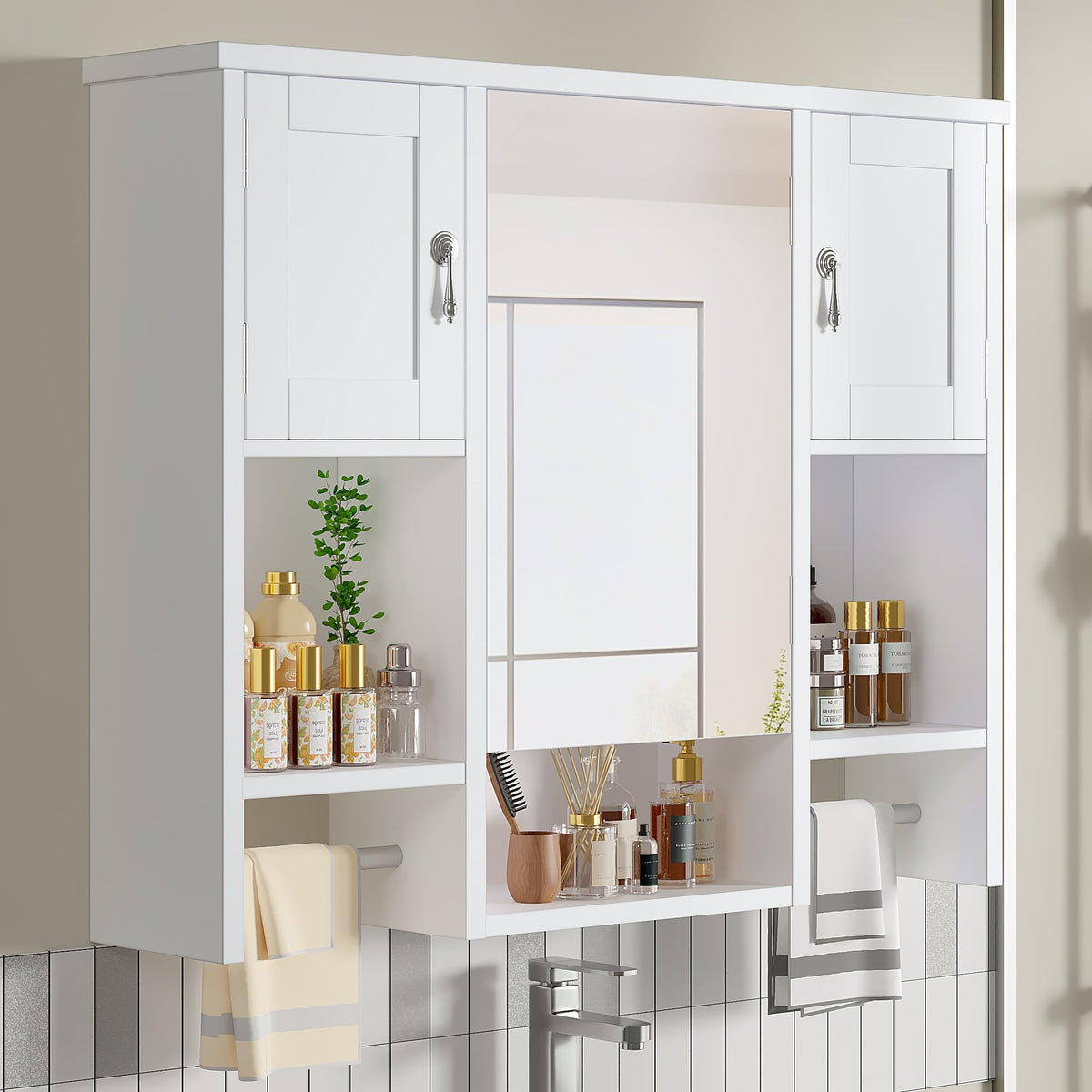 Large White Wall Mounted Bathroom Cabinet with Mirror A35719