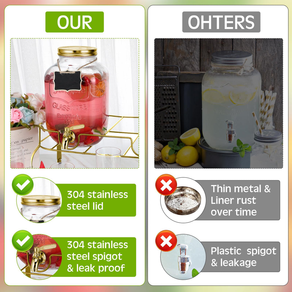 2 Pcs 2 Gallon Glass Drink Dispenser with Stand U2796