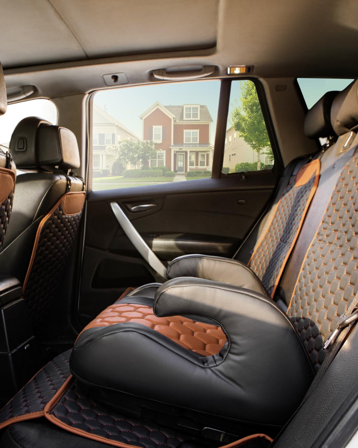 Black-Brown Backless Booster with Latch, Seat Protector & Backseat Organizer H455708