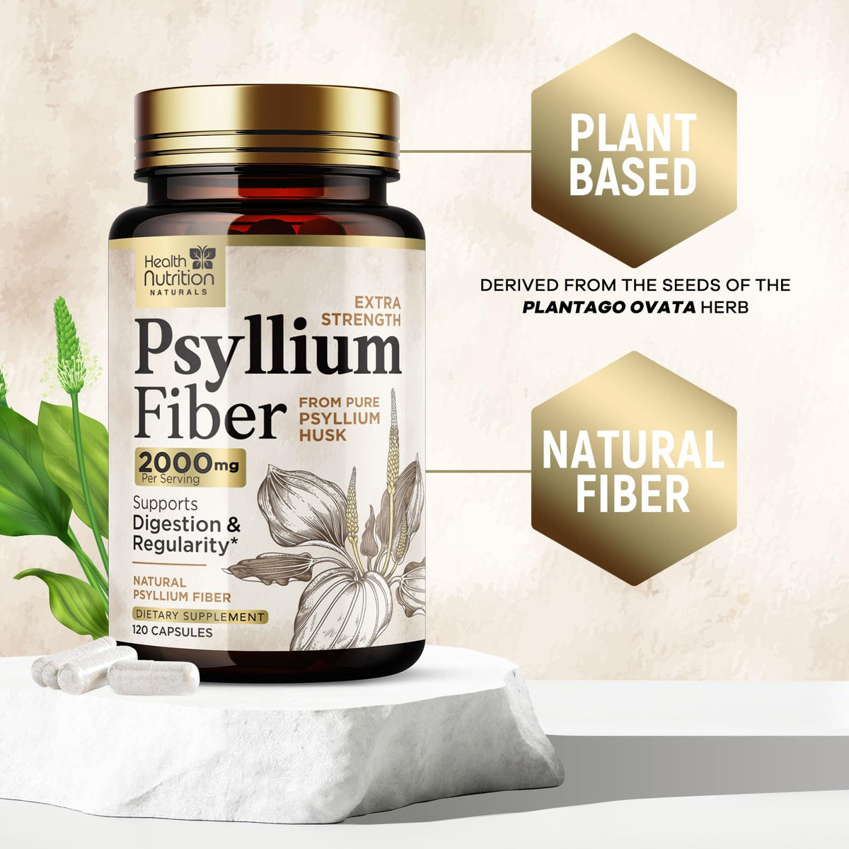 Psyllium Husk Capsules 2000 mg 120 Capsules D154038